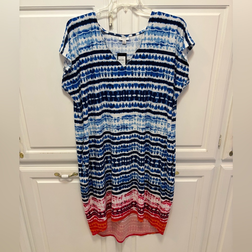Avenue Red White Blue Tie Dye Striped Hi Lo Shift Dress NWT Women’s Size 18/20
